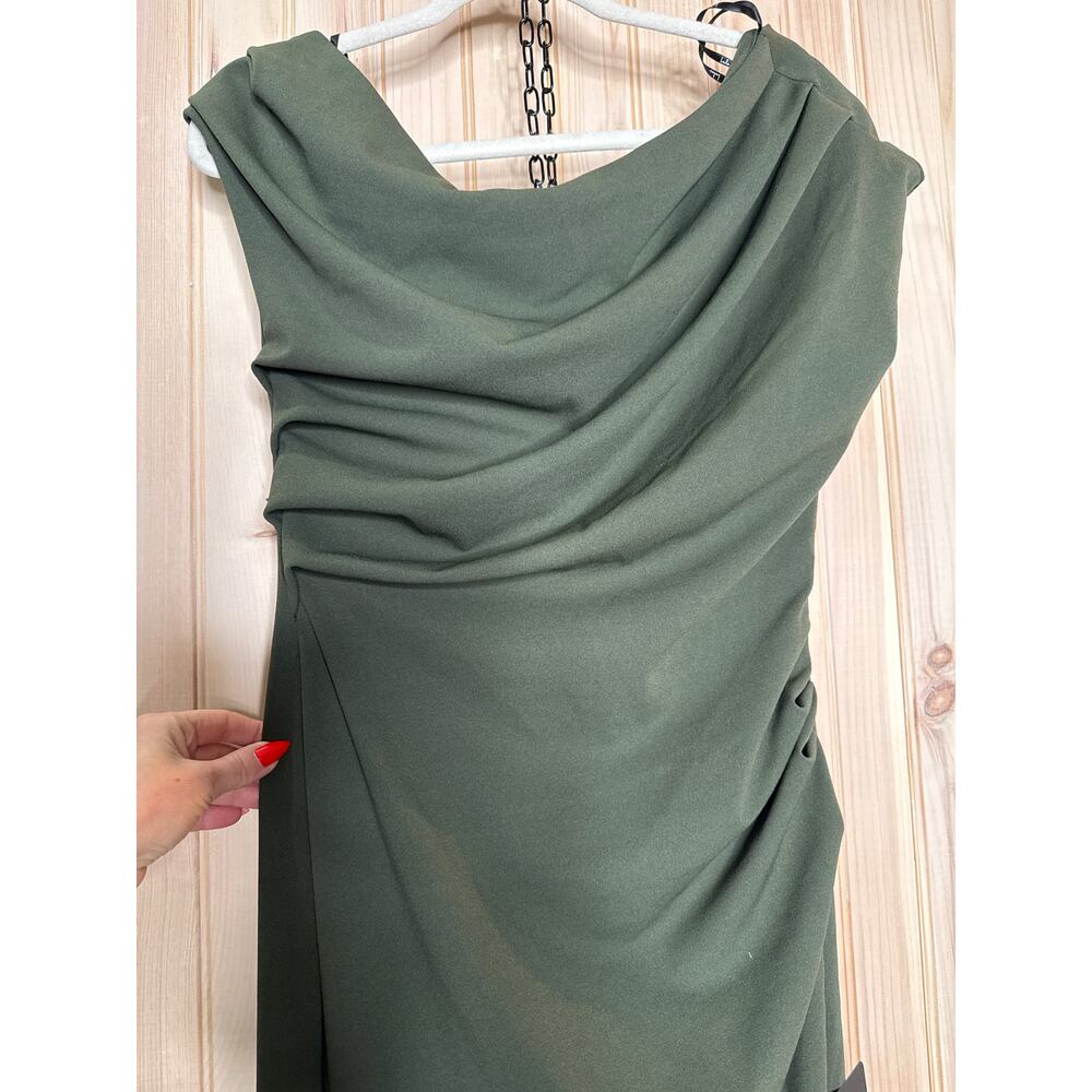 NWT Lulus Janine Dark Olive Green Asymmetrical Maxi Dress Bridesmaid Gala Size L - Picture 4 of 8
